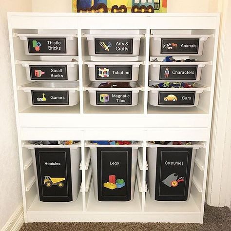 IKEA trofast labels. 100% removable and customizable https://www.etsy.com/ca/shop/PeeWeePeelshttps://www.etsy.com/ca/shop/PeeWeePeels Ikea Kids Playroom, Trofast Ikea, Playroom Closet, Alison King, Toy Room Organization, Brick Crafts, Toy Bin, Ikea Trofast, Ikea Kids