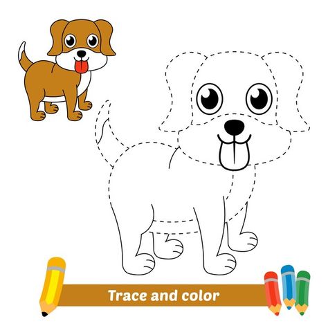 Trace and color for kids, dog vector | Premium Vector #Freepik #vector Animal Pictures For Kids, Paper Origami Flowers, Trace And Color, Easy Animal Drawings, Easy Art For Kids, Bird Coloring Pages, Dog Vector, Animal Activities, Winter Crafts For Kids