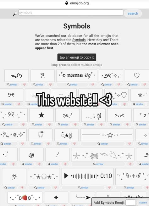 Emojis With Symbols, Cute Keyboard Emojis, Cute Symbol Website, Click To Get Emojis, Website For Cute Symbols, Click This Pin To Get Coquette Emojis, Cute Emoticons Text Symbols, Emoji Combo Website, Coquette Emoji Website