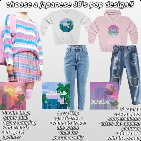 🚀✨kokopie USA Official Page on Instagram: “Which one are you ? 🌃🎤 #citypop” Vaporwave Style Outfits, Vaporwave Clothing Aesthetic, City Pop Japan 80s Aesthetic Outfits, Pop Aesthetic Outfits, City Pop Aesthetic Outfits, City Pop Fashion, City Pop Outfits, Vaporwave Aesthetic Fashion, Vaporwave Aesthetic Outfits