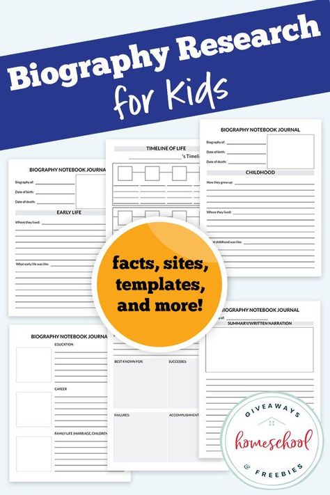 Learn how to teach biography research for kids in an easy way so they can write their very own biography report. Biography Report Template, Kids Facts, Biography Report, Research Outline, Biography Template, Autobiography Writing, Writing A Biography, Homeschool Freebies, Essay Format