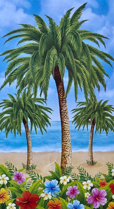 Palm Tree Party, Paper Palm Tree, Beach Party Decor, Tree Wall Mural, Mural Tropical, Tropical Scenery, Tropical Party Decorations, Tree Wall Murals, Palm Trees Painting