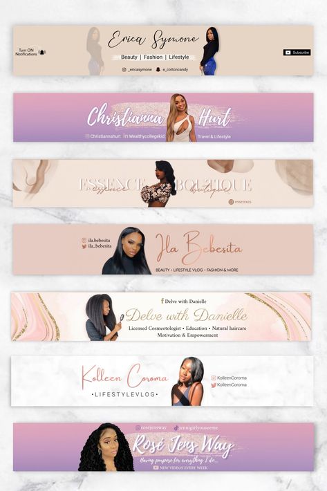 Yutub Banner, Youtube Channel Banner Ideas, Youtube Header Ideas, How To Make A Youtube Banner, Youtube Channel Intro Ideas, Youtube Banner Inspiration, Girly Youtube Banner, Yt Banner Ideas, Youtube Channel Banner Templates