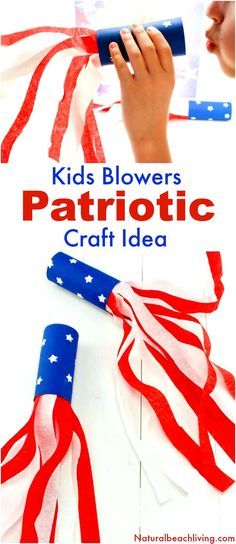 4th of July Craft Idea Patriotic Kids Blower, Patriotic Craft Ideas, Paper Tube Craft, Summer craft and perfect party idea for kids, Fun July 4th Kids Craft Developmental Therapy, 4th Of July Craft, Craft Ideas Paper, Craft Summer, Patriotic Kids, Salt Painting, 4th July Crafts, Monster High Party, Covered Pretzels