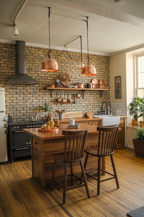 Kitchen Designs With Island, Small Open Concept, Stylish Small Kitchen, Small Kitchen Designs, Wooden Island, Industrial Kitchen Design, Black Range, Kitchen Design With Island, Small Kitchen Organization