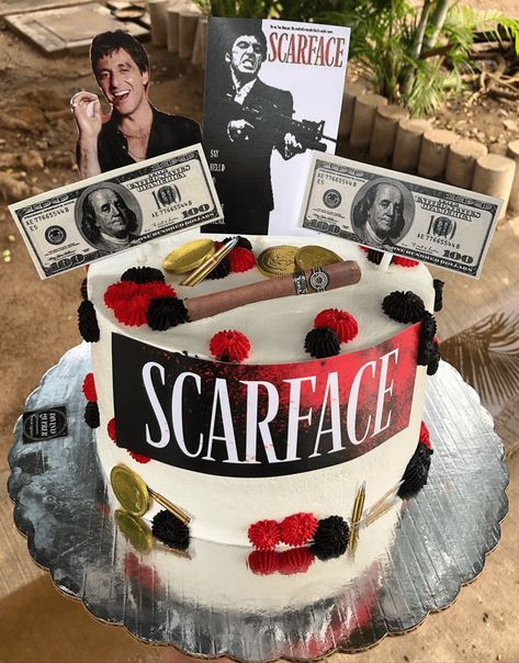 Al Pacino Cake, Scarface Birthday Theme, Scarface Party Theme, Scarface Cake, Scarface Party, Mafia Theme Party, Cake For Boyfriend, 25th Birthday Cakes, Almond Smoothie