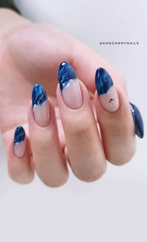 8. Blue Ocean Wave Tip Nails Summer is here babe! And it’s time to get summer-ready, which includes getting a pretty manicure. Bright, Nude,... Blue Ocean Nail Art, Wave Inspired Nails, Beach Vibe Nail Designs, Beach Waves Nails, Ocean Wave Nail Design, Ocean Waves Nails, Ocean Marble Nails, Waves On Nails, Beach Vibes Nails