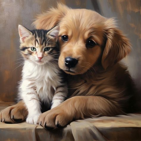 Pets Photography, Friendship Pictures, Hindu Quotes, Very Cute Dogs, Animals Friendship, Art Generator, Dog And Cat, Cute Cats And Dogs, Kitty Cats