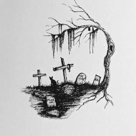 What classic horror film is your favorite? #illustration #penart #pendrawing #gothicart #gothic #horrormovies #petcemetery Creepy Sketch, Creepy Sketches, Tree Sleeve, Kathe Kollwitz, Gothic Drawings, Sketches Watercolor, Horror Tattoos, Ghost Drawing, Horror Drawing