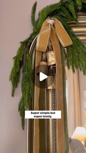 Erin Conway on Instagram: "Sharing a simple tutorial for adding some sweet bells and ribbons to your garland. These exact ribbons, bells and garland are linked on my LTK" Garland With Bells And Ribbon, Garland With Ribbon Christmas, Bells On Garland, Christmas Garland With Bells, How To Add Ribbon To Garland, Ribbon On Garland, Diy Bells Christmas, Christmas Garland With Ribbon, Ribbon Garland Diy