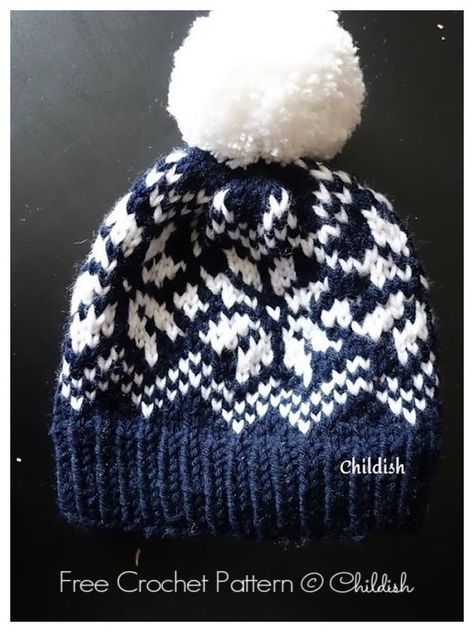 Snowflake Knit Look Hat Free Crochet Patterns Arran Knitted Hat Patterns, Crochet Snowflake Hat Free Pattern, Free Chunky Knit Hat Pattern, Knit Snowflake Hat Pattern, Icelandic Hat Knitting Patterns, Chunky Fair Isle Knit Hat, Fair Isle Beanie Pattern Free Knitting, Crochet Winter Hats Free Pattern, Fair Isle Knitting Patterns Free Hats