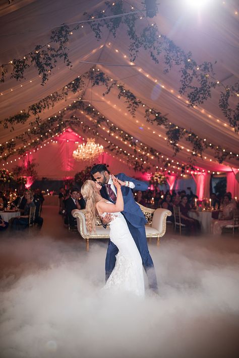 Bride and Groom First Dance with Fog Machine at The Estate at Cherokee Dock Fog Machine Wedding Ceremony, Fog Machine Wedding, Wedding Reception Dance Order, Wedding Playlist Reception Song List Dance Floors, Wedding Fog Machine First Dance, Wedding Fireworks First Dance, Wedding Reception First Dance, Lavender Outfit, Night Clouds