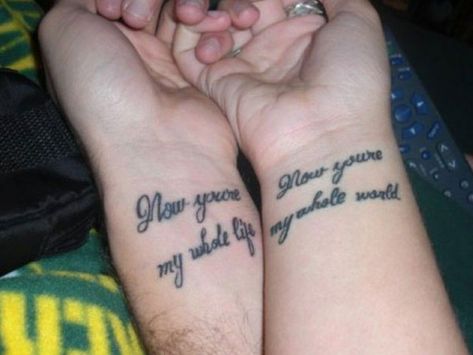 Matching Tattoos For Lovers, Tattoos Country, Bonnie And Clyde Tattoo, Couple Tattoo Quotes, Music Lover Tattoo, Couple Wrist Tattoos, Marriage Tattoos, Couple Tattoos Love, Love Quote Tattoos