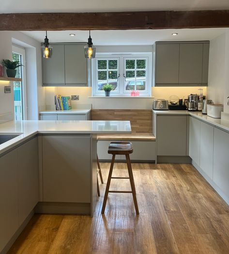 Isn’t this just the perfect spot for a morning coffee? ☕️ Our clients wanted a ‘coffee corner’ in their new kitchen, but thought it was too small to include comfy sociable seating, breakfast bar stools, and plenty of storage… we showed them just how much you can fit into a small space with the right layout! Bench seating provides a comfy place to sit and socialise, without having to compromise on storage with the handy cupboards underneath 🌟 #honestlydesignedwithlifeinmind #interiorskitchen... Sociable Seating, Modern Contemporary Kitchen, Comfy Place, Contemporary Kitchens, Breakfast Bar Stools, Kitchen Bench, Kitchen Benches, Bench Seating, Coffee Corner