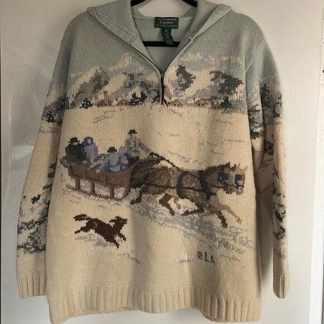 Ralph Lauren Women's Cream and Blue Jumper Horse Clothes, La Outfits, Country Style Outfits, Ralph Lauren Vintage, Ski Sweater, Outfit Christmas, Inside My Head, Blue Jumper, Chaps Ralph Lauren