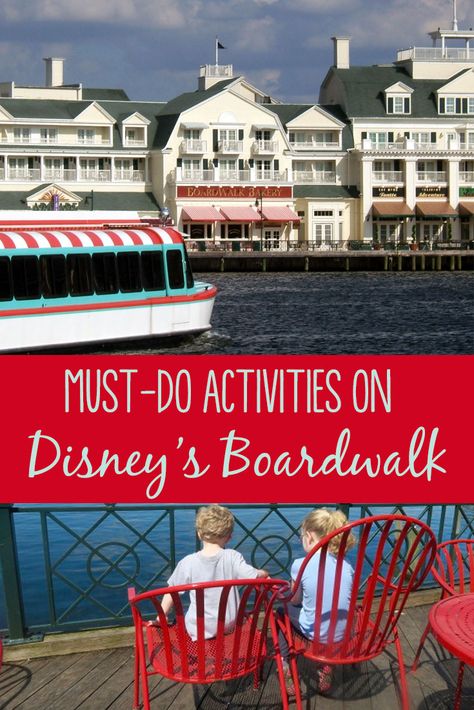 Looking for free, unique things to do at Disney World? Here's a TravelingMom family guide to Disney's Boardwalk, plus tips for a magical date night! Disney Architecture, Disney Surprise, Foolish Mortals, Disney Boardwalk, Disney Resort Hotels, Disney World Hotels, Disney Trip Planning, Disney Restaurants, Disney Vacation Planning