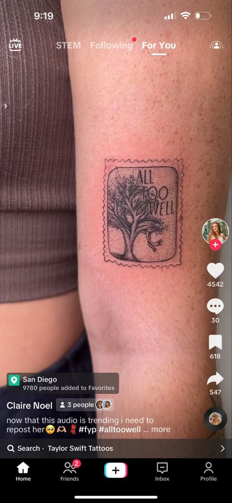 Taylor Swift Tattoos All Too Well, Best Taylor Swift Tattoos, All Too Well Tattoo Ideas, Timeless Taylor Swift Tattoo, Cardigan Taylor Swift Tattoo Ideas, Taylor Swift Red Tattoo, Taylor Swift Red Album Tattoo, Mini Cover Up Tattoo, Christmas Tattoos For Women