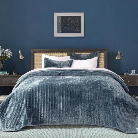 Check out this list BEDDING  from athomewithjhackie1 Black And Navy Bedroom, Navy And Blush Bedroom, Navy Blue And Gray Bedroom, Blue Headboard Bedroom Ideas, Timeless Quilt, Navy Comforter Sets, Blush Bedroom, Stormy Blue, Velvet Comforter