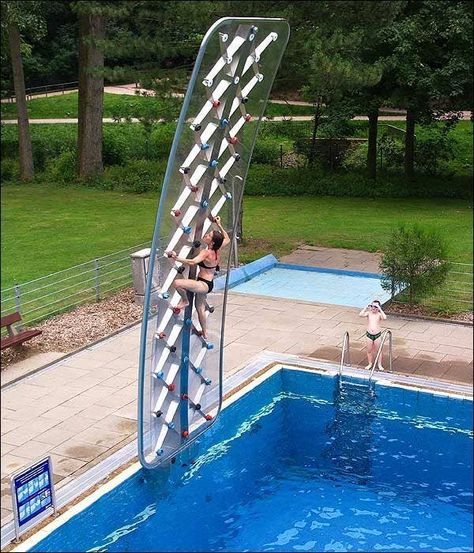 This hardcore climbing wall: 13 Crazy Pool Accessories That Totally Redefine Cool Piscina Container, Crazy Pool, Backyard Accessories, Moderne Pools, Rustic Barndominium, Taman Air, Modern Barndominium, Rock Climbing Wall, Farmhouse Barndominium