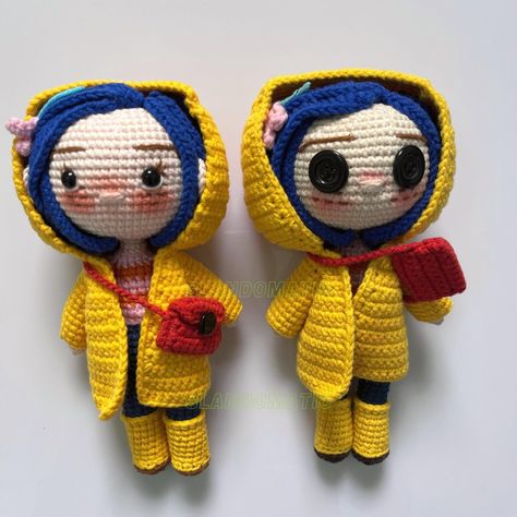 "Custom Coraline Crochet Doll - Coraline Jones Inspired Amigurumi We want to bring the most beautiful and delicate products to satisfy your requirements with a team of skillful crochet artists. This cute plush toy is the perfect gift for any occasion, especially a birthday gift! I can make any character you want, just message me! ♥ DESCRIPTION ♥ - 𝐒𝐢𝐳𝐞 (𝑀𝑎𝑦𝑏𝑒 𝑠𝑙𝑖𝑔ℎ𝑡𝑙𝑦 𝑑𝑖𝑓𝑓𝑒𝑟): 6, 8, 10, 12 inches - Handmade in Vietnam - All our crochet dolls are handmade with 100% organic a Crochet Caroline Doll Pattern, Coraline Plushies, Coraline Crochet Doll, Crochet Movie Characters, Coraline Crochet Pattern Free, Crochet Coraline Doll, Coraline Amigurumi, Crochet Coraline, Crochet Doll Clothes Free Pattern