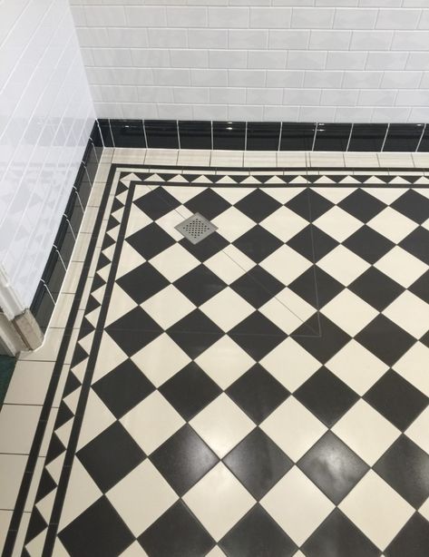 Victorian floor tiles gallery, Original Style floors, period floors Checked Bathroom Floor, Grey And White Checkered Floor Bathroom, Victorian Floor Tile Patterns, Black And White Chequered Floor Bathroom, Black And White Tile Bathroom Vintage, Victorian Style Floor Tiles, Edwardian Floor Tiles, Victorian Bathroom Tiles, Toilet Tiles Design