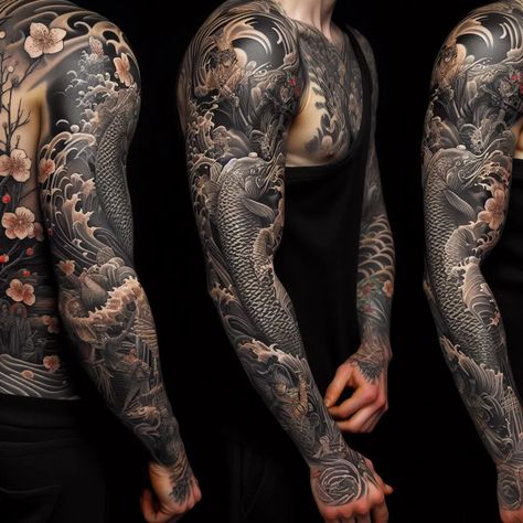 I will do a realistic japanese tattoo sleeve Realistic Japanese Tattoo Design, Realism Japanese Tattoo Sleeve, Realistic Japanese Tattoo, Japanese Realism Tattoo, Japanese Tattoo Sleeve, Tattoo Japanese, Realistic Tattoo Sleeve, Flower Sleeve, Japanese Sleeve Tattoos