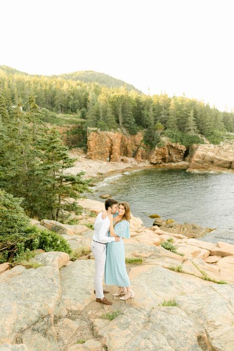 We live for the adventure and joy of capturing special moments at Maine Engagement Photos! Our stunning and serene backgrounds provide the perfect backdrop for your photos. Capture the beauty of Maine with us and share your love story! Acadia National Park Engagement Photos, Maine Engagement Photos, Romantic Inspiration, Pale Blue Dresses, Bar Harbor Maine, Timeless Outfits, Newly Engaged Couple, Engagement Pics, Maine Wedding