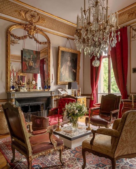 ELLUXELLA | Architecture • Interiors • Travel | French finery… 📍The Parisian l’Hôtel de Bouillon, home to the beautiful Galerie Pellat de Villedon, a treasure trove of a gallery housing … | Instagram French Castle Interior, Golden Living Room, French Hotel, Antique Room, French Castle, Regency Decor, Traditional Chic, Parisian Interior, Business Conference