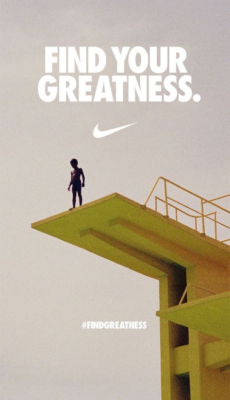 Nike Print Ad, Nike Poster Aesthetic, Nike Poster Vintage, Nike Campaign Design, Find Your Greatness Nike, Print Ad Layout, Greatness Wallpaper, Vintage Nike Poster, Billboard Wallpaper