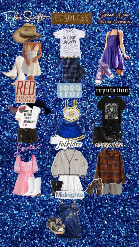 eras tour outfits I’d wear for each era #erastour #theerastour #erastouroutfit #theerastouroutfit #taylorswift #debuttaylorswift #fearlesstaylorswift #speaknowtaylorswift #redtaylorswift #1989 Taylor Eras Tour Outfits 1989, Taylor Swift Aesthetic Outfits Eras Tour, Tswift Eras Outfit, Eras Party Outfits, Taylor Swift Eras Movie Outfit Ideas, Taylor Swift Eras Tour Outfits 1989 Era, Taylor Themed Outfits, Ts Tour Outfits, Taylor Swift Eras Tour Outfits Trio