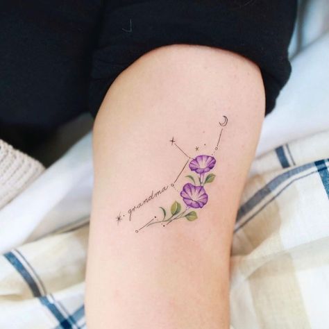 Tattoo uploaded by Jennifer R Donnelly • Virgo tattoo by xiso.ink #xisoink #virgo #zodiac #astrology #horoscope • 1495189 • Tattoodo Virgo Birth Flower, Flower And Butterfly Tattoo, Tattoo Virgo, Virgo Flower, Honeysuckle Tattoo, Morning Glory Tattoo, Pansy Tattoo, Blue Flower Tattoos, Water Lily Tattoos