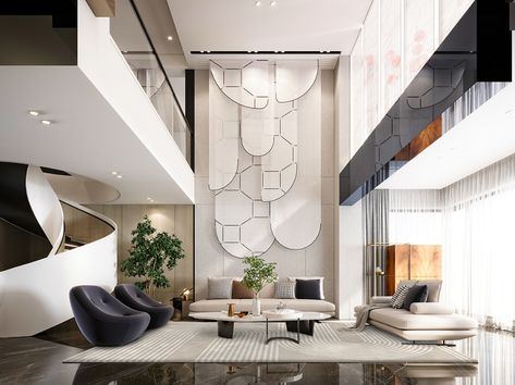 ECONYL® Makes a Difference This Earth Day + Beyond Double Height Living Room, High Ceiling Living Room, Lobby Interior Design, Desain Pantry, Double Height, Luxury Living Room Design, Lobby Interior, Lobby Design, Room Deco