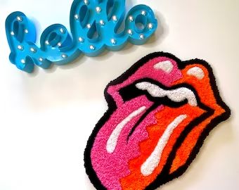 Dropdeadsydney - Etsy Felt Quilt, Rolling Stones Logo, Statement Rug, Orange Lips, Boho Beauty, Rock N’roll, Home Goods Decor, Black Felt, Mug Rugs