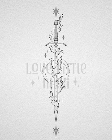 “I am the rock against which the surf crashes” 🌊🗡️ this flaming Ataraxia blade is for the lovely Alaynah 🔥 the design totally encapsulates everything about Nesta from her flames down to the eight point star ✨ #ACOTAR #nestaarcheron #tattooinspiration Nestas Swords, Nestas Back Tattoo Acotar, Nesta Ataraxia Tattoo, Ataraxia Acotar, Nesta Acheron Tattoo, I Am The Rock Against Which The Surf, Ataraxia Tattoo Acotar, Acotar Tattoos Nesta, Nesta Tattoo Acotar