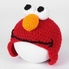 Elmo Crochet, Freebies Pattern, Crochet Character Hats, Crochet Animal Hats, Earflap Beanie, Crochet Kids Hats, Crochet Knit Hat, Crochet Beanie Pattern, Crocheted Hats