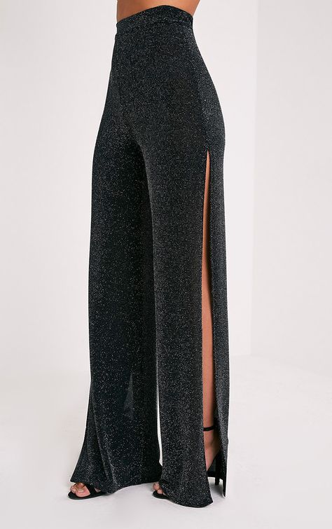 Darsee Black Lurex Side Split Trousers Image 4 Lurex Outfit, Sweater Tops Outfit, Sultry Style, Streetwear Inspiration, Elegant Pant, Fancy Pants, Side Split, Night Outfits, Girls Night Out