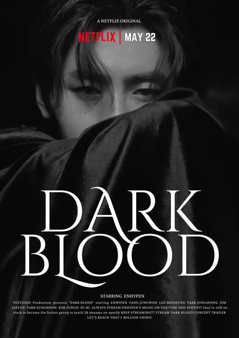 Jake Dark Blood Concept Photo, Enhypen Dark Blood Group Photo, Enhypen Netflix Edit, Kpop Songs As Netflix Posters, Enhypen Wallpaper Dark Blood Concept, Enhypen Dark Concept, Netflix Poster, Poster Edit, Poster Dark