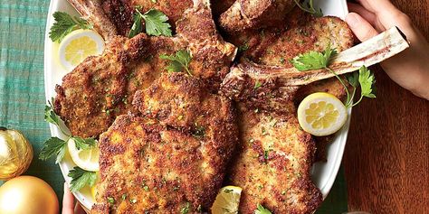 Veal Chops Milanese with Lemon and Herbs Recipe | MyRecipes Veal Chops, Veal Milanese, Holiday Entrees, Milanese Recipe, Christmas Main Dishes, Veal Chop, Veal Recipes, Herb Recipes, Holiday Recipes Christmas