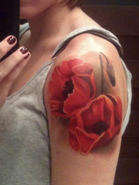 half sleeve tattoos for women 3d Flower Tattoos, Red Poppy Tattoo, Poppy Flower Tattoo, Poppies Tattoo, Tattoos For Women Half Sleeve, Half Sleeve Tattoos For Guys, Flower Sleeve, Floral Tattoo Sleeve, Flower Tattoo Sleeve