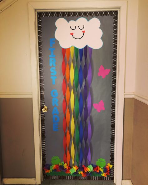 Pride Door Decorations Classroom, Rainbow Door Decoration, Classroom Door Ideas Rainbow, Rainbow Classroom Door Ideas, Rainbow Door Decorations Classroom, First Grade Door Decorations, Birthday Door Decorations, Crayon Themed Classroom, Rainbow Door