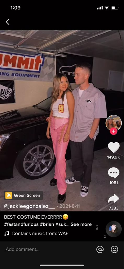 Fast Furious Halloween Costume, Car Couple Costume, Brian And Suki Fast And Furious Halloween Costume, Fast And Furious Costume Ideas, Dom And Letty Fast And Furious Costume, Fast And The Furious Costumes, Suki And Brian Halloween Costume, Fast Furious Costume, Fast N Furious Costumes