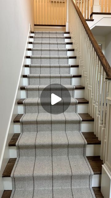 Amy Benken on Instagram: "Our new stair runner was installed and I’m so in love. I think I’ve looked at every stair runner imaginable and I just wasn’t in love with any of them. I knew when I saw this striped herringbone rug pattern that it was perfect. The color is gorgeous with the hardwoods and the pattern is to die for.   #stairrunners #beforeandafter #stairrunnertransformation #stairtransformations #homedecor #herringboneflooring #traditionalhomedecor #homedecorinspo" Striped Stair Runner, Herringbone Rug, Stair Runner, So In Love, Rug Pattern, Be Perfect, Herringbone, I Saw, Stairs