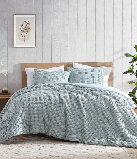 Bamboo Bliss by Royal Heritage Cascade Waffle Weave Duvet Cover Mini Set -  King Light Blue Comforter, Light Blue Bedding, Beige Headboard, Cowgirl Room, Full Size Comforter, Blue Comforter, Bedroom Redo, Green Duvet, Grey Headboard