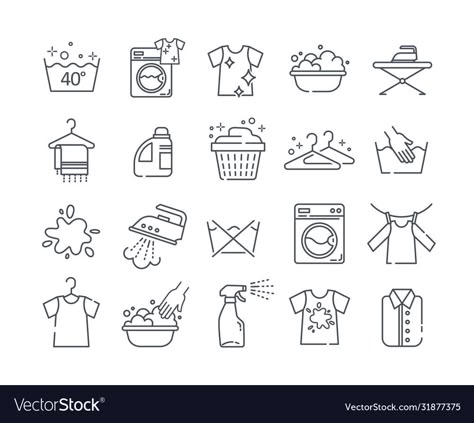 Laundry Icons Symbols, Laundry Drawing, Iron Illustration, Black And White Laundry, Clothes Icon, Program Icon, Price Tag Design, Laundry Logo, Clothing Symbols