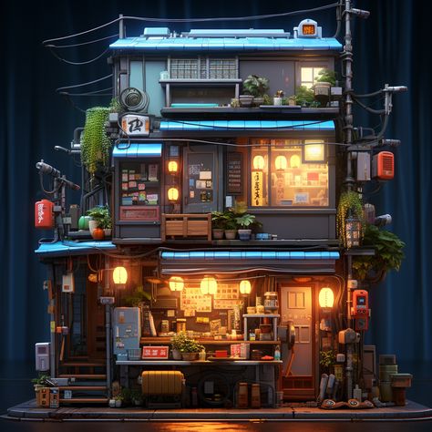 Cyberpunk Cafe, Cyberpunk Minecraft, Cyberpunk House, Cyberpunk Building, House Reference, Solar Punk, Cafe Exterior, San Myshuno, Base Ideas