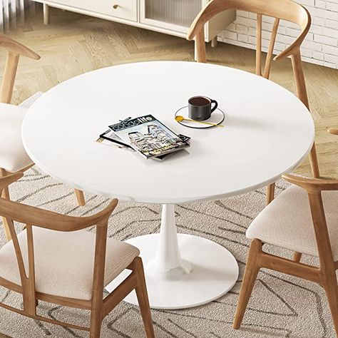 Amazon.com: DKLGG White Round Dining Table, 42.1" Tulip Table Kitchen Dining Table for 4-6 People with MDF Table Top & Pedestal Base, Mid-Century End Table Leisure Coffee Table Office Living Room Table : Home & Kitchen White Round Table Dining, Round Breakfast Table, Round White Table, Rental Remodel, 1 Tulip, White Round Table, Heritage Kitchen, White Round Dining Table, Black Round Dining Table