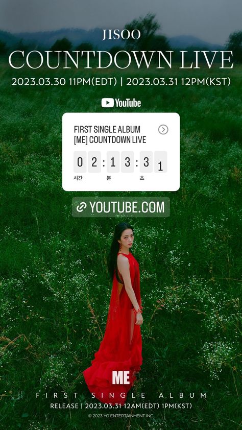 Blackpink - Jisoo - Me - from blackpinkofficial IG Story March 31, 2023: Countdown Live. 2023 Countdown, Blackpink Instagram, Day Countdown, Album Releases, D Day, Blackpink Jisoo, Yg Entertainment, Ig Story, Instagram Story