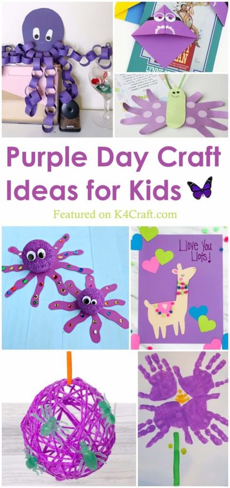 Purple Color Craft Activities & Fun Ideas for Kids - K4 Craft Purple Colour Activity For Preschool, Purple Color Day Preschool, Purple Colour Day Craft, Purple Activity For Preschool, Preschool Purple Crafts, Color Purple Activities For Toddlers, Purple Day Crafts For Kids, Preschool Purple Activities, Purple Color Activities Preschool