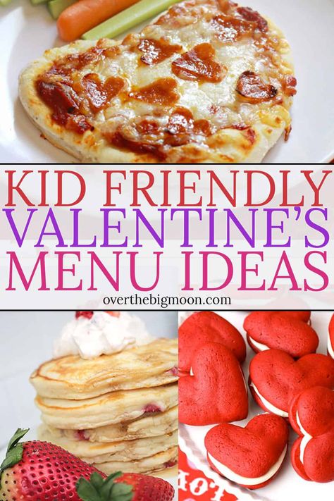 Come check out these Kid Friendly Valentine's Day Menu Ideas -- ideas for kids of all ages! From overthebigmoon.com Valentines Dinner For Kids Families, Valentine Family Dinner, Valentines Day Dinner For Kids, Valentine’s Day Dinner For Kids, Valentine's Menu Ideas, Menu St Valentin, Family Valentines Dinner, Valentine's Day Menu Ideas, Valentines Food Dinner