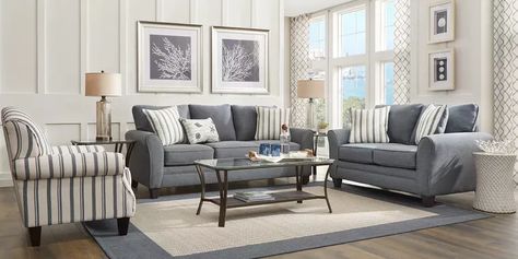 Grey Couch Living Room, Pc Table, Coastal Living Rooms, Sofa Loveseat, Coastal Living Room, Rooms To Go, Cocktail Ottoman, Living Room Sets Furniture, Living Room Set